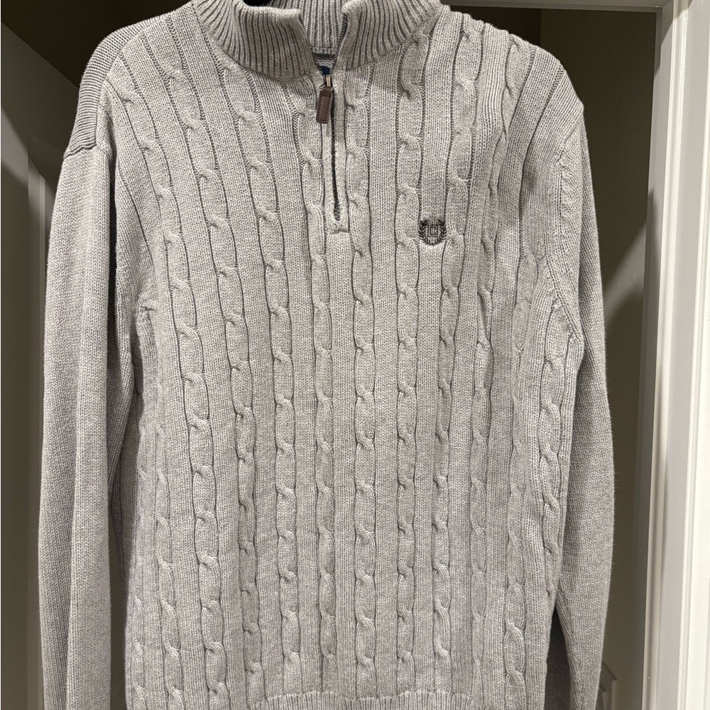 Chaps Light Gray Zip-Up Cable Knit Sweater